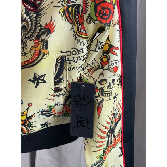 NWT Ed Hardy Y2k Shruken Flashboard multi track bomber jacket yellow black SMALL - Picture 14 of 15